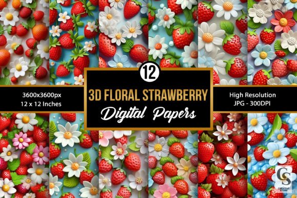 Floral 3D Strawberry Digital Papers: Creative Applications for Modern Design