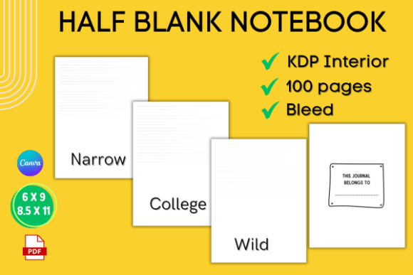 Half Blank Half Lined Notebook Journal Guide